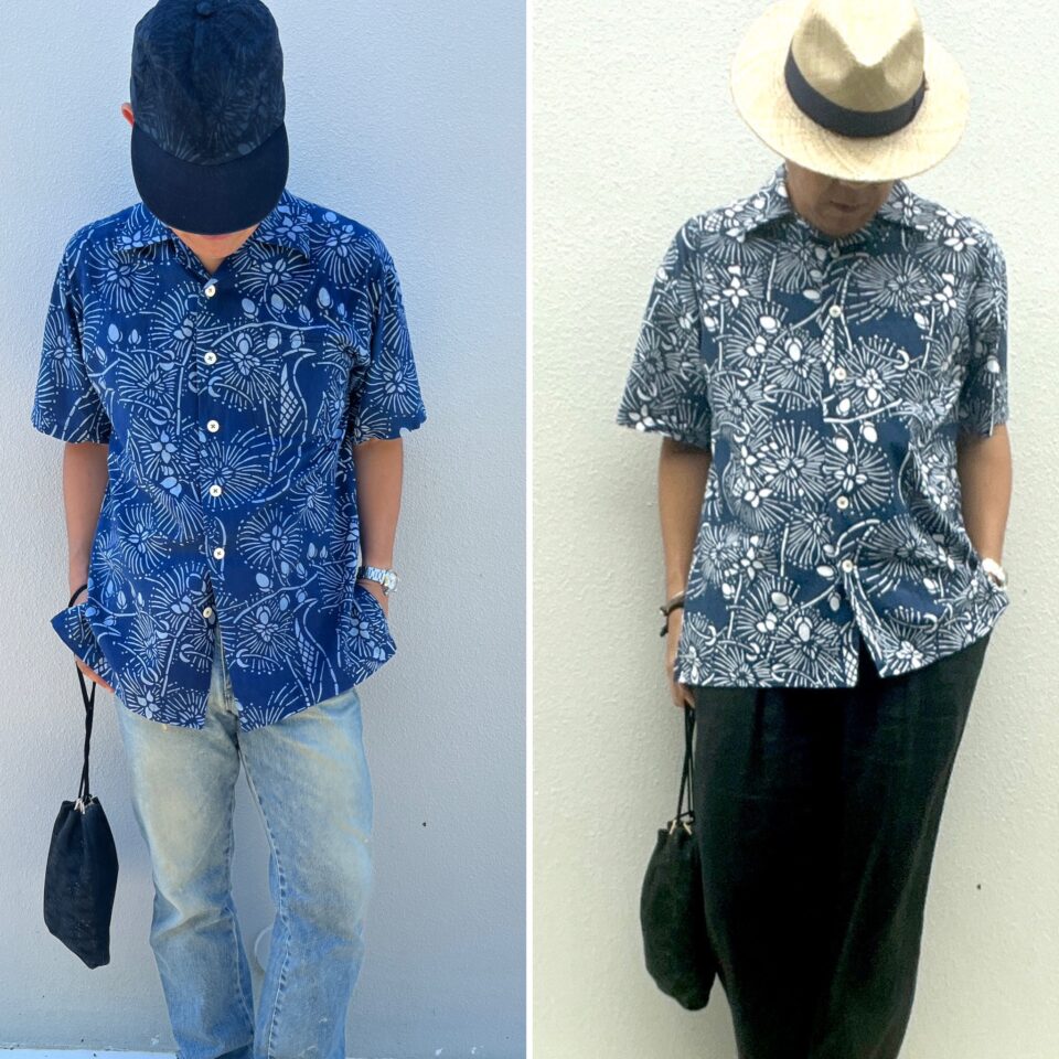 先日の着用写真のシャツ、実は「藍染シャツ」なんです♪